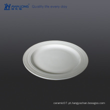 Plain Pure Blank em relevo Rim White Porcelain Dinner Flat Plate usado para restaurante